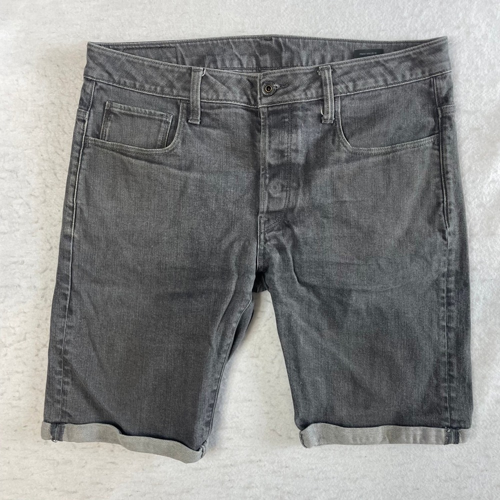 G-Star Raw 3301 Deconstructed 1/2 Denim Shorts Mens 34 Gray Cuffed Casual Hem